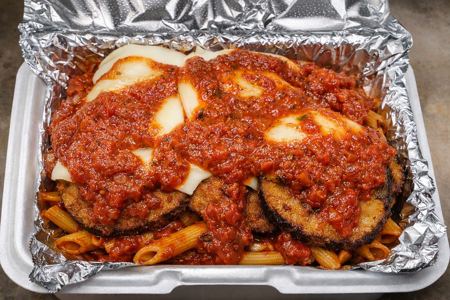 Eggplant Parmesan & Ziti.