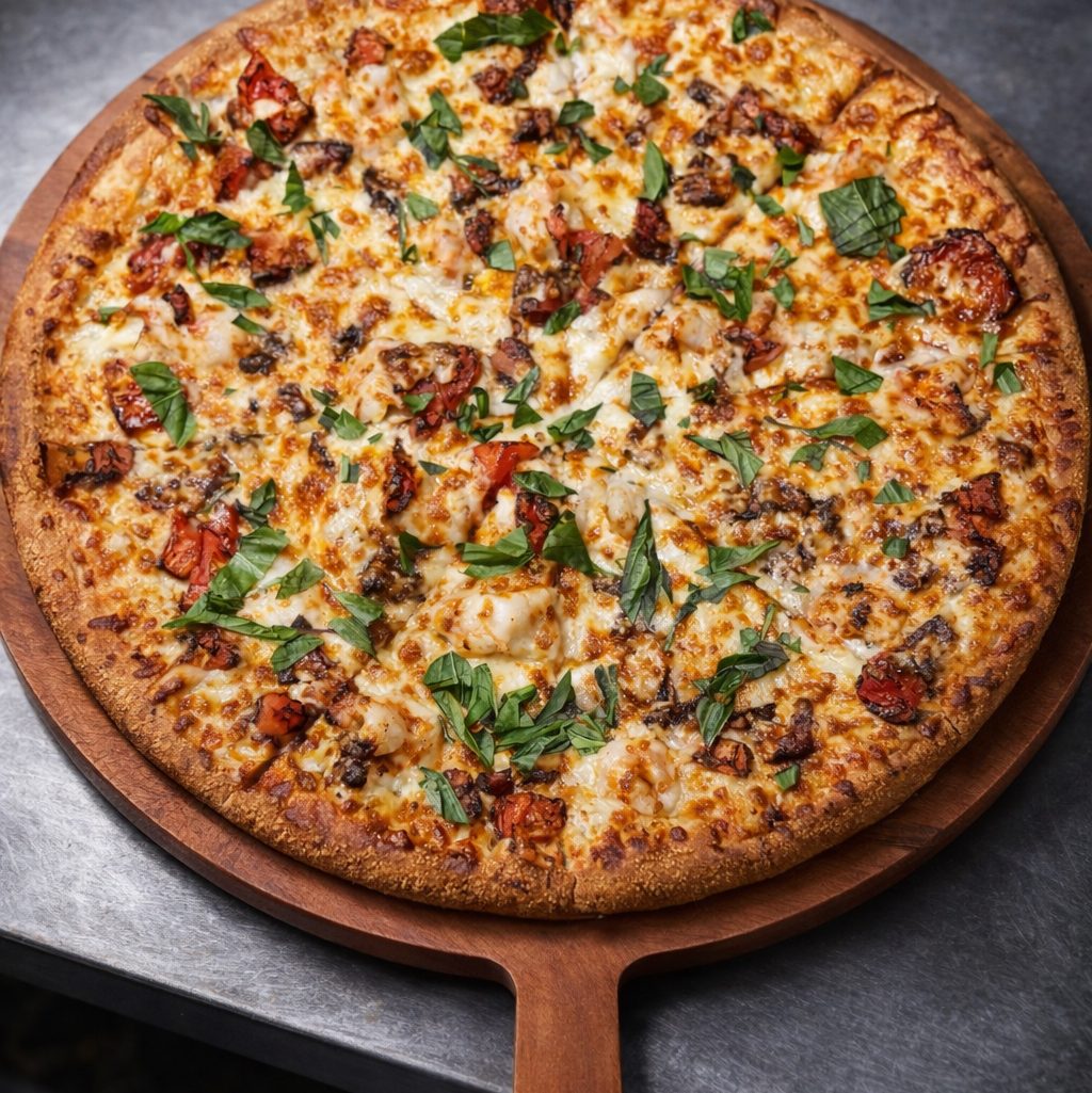 Shrimp Scampi Pizza.