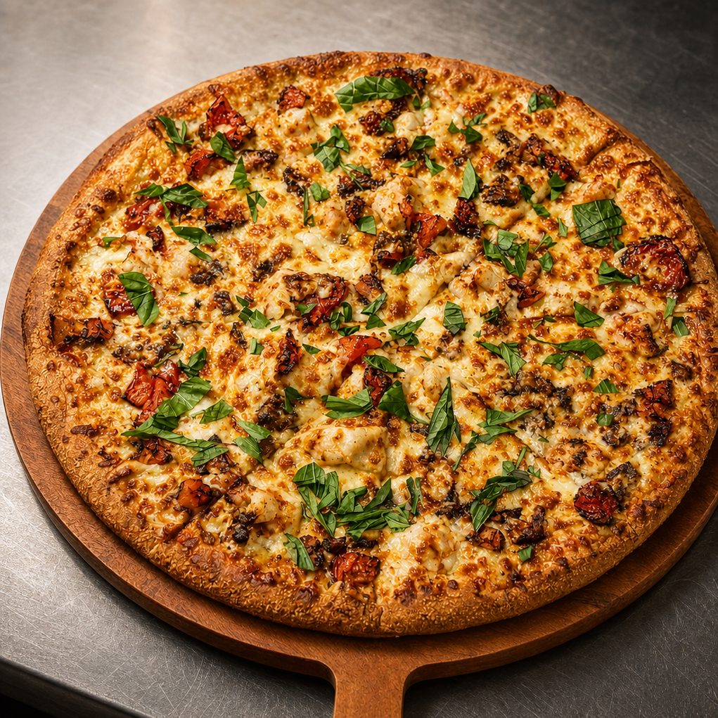 Shrimp Scampi Pizza.